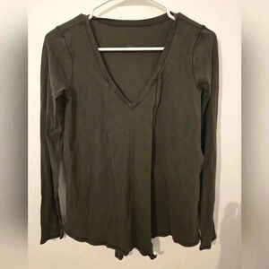 Lululemon Faux Wrap Long Sleeve Top V-Neck Dark olive green Womens Athletica